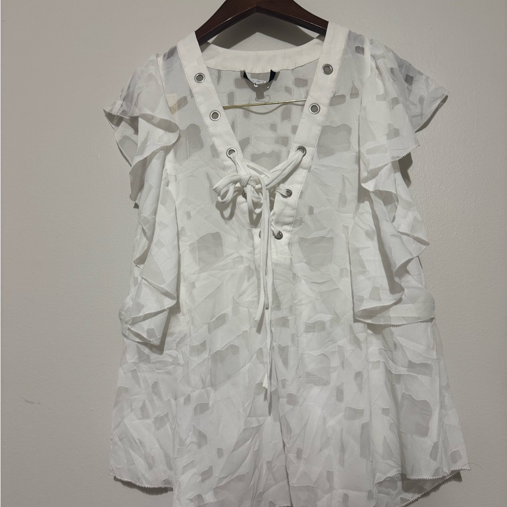 IRO Gilka Burnout Lace-Up Top REVOLVE Size 36/2 Small White Flutter Sleeve